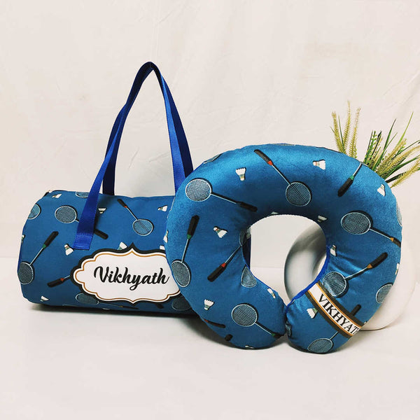Personalized Blue Printed Kids Duffle Bag Gift Combo