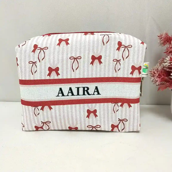 Personalized Bow Printed Box Pouch For Women
