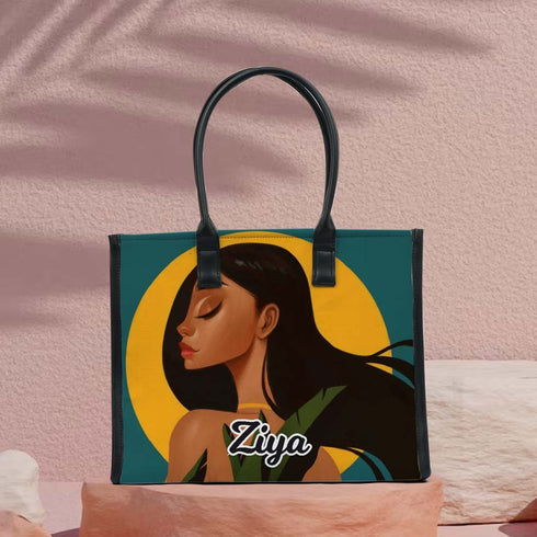 Personalized Box Tote Bag with Beautiful Girl Print - Uncommongifts.in