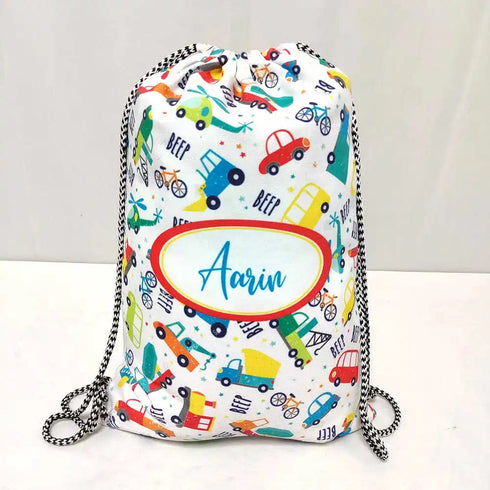 Personalized Car Printed Drawstring Bag for Kids