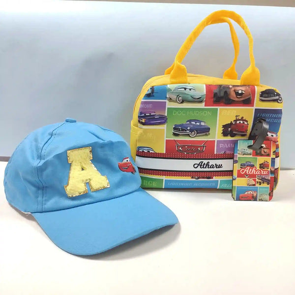 Personalized Car Printed Lunch Bag With Handle Combo for Kids