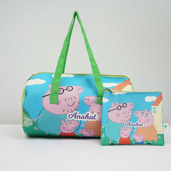 Personalized Cartoon Printed Kids Duffle Bag & Pouch Gift Combo