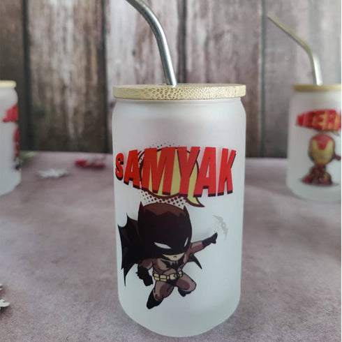 Personalized Cartoon Printed Kids Glass Straw Tumbler