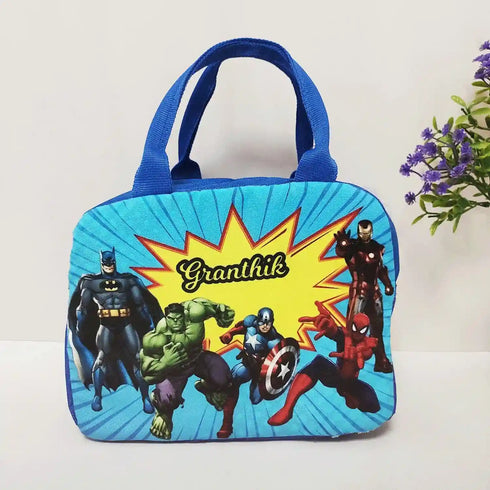 Personalized Cartoon Printed Lunch Bag With Handle Combo for Kids