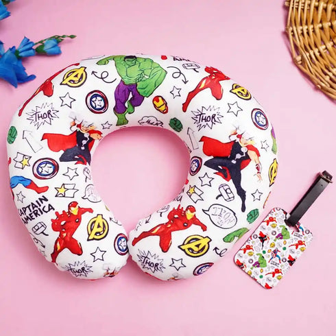Personalized Cartoon Printed Kids Neck Pillow with Luggage Tag Combo