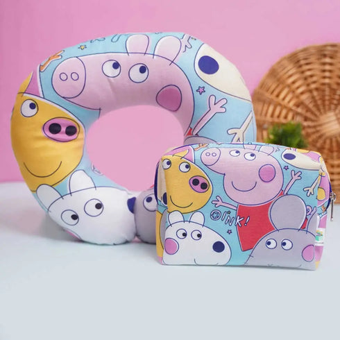 Personalized Cartoon Printed Neck Pillow with Box Pouch Combo for Kids