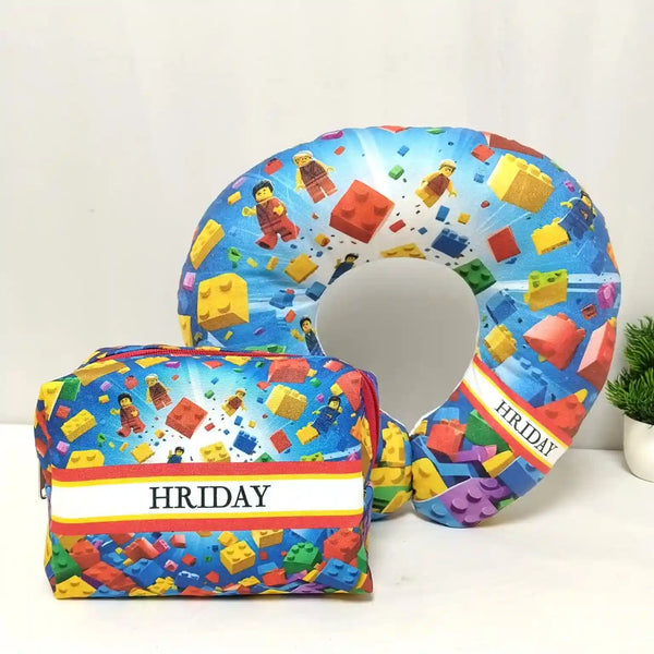 Personalized Cartoon Printed Neck Pillow with Box Pouch Combo for Kids