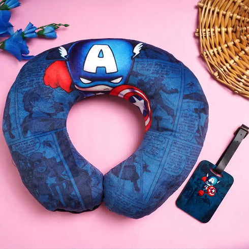 Personalized Cartoon Printed Neck Pillow with Luggage Tag Combo for Kids