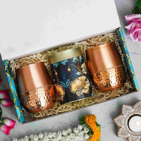 Copper Glass Diwali Combo Gift Set