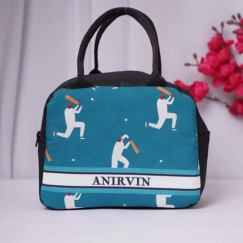 Personalized Cricket Printed Kids Lunch Bag With Handle