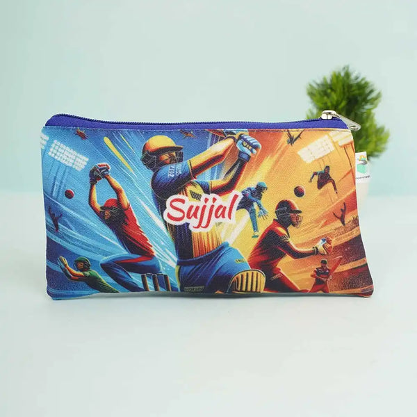 Personalized Cricket Printed Pencil Pouch for Kids