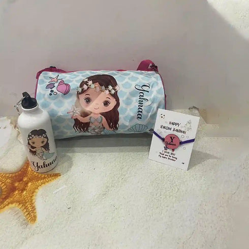Personalized Duffle Bag with Bottle Rakhi Combo for Kids