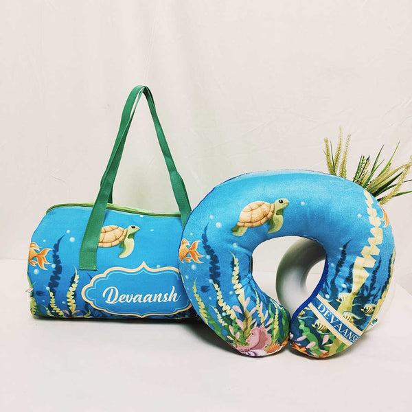 Personalized Fish Printed Kids Duffle Bag Gift Combo