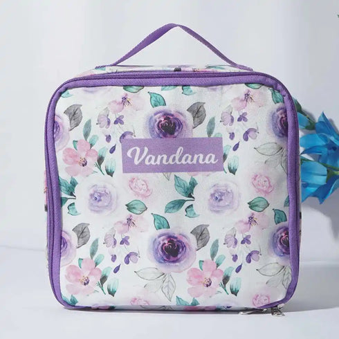 Personalized Floral Printed Makeup Bag Vanity Pouch for Women