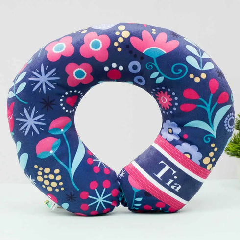 Personalized Floral Printed Neck Pillow with Box Pouch Combo for Kids