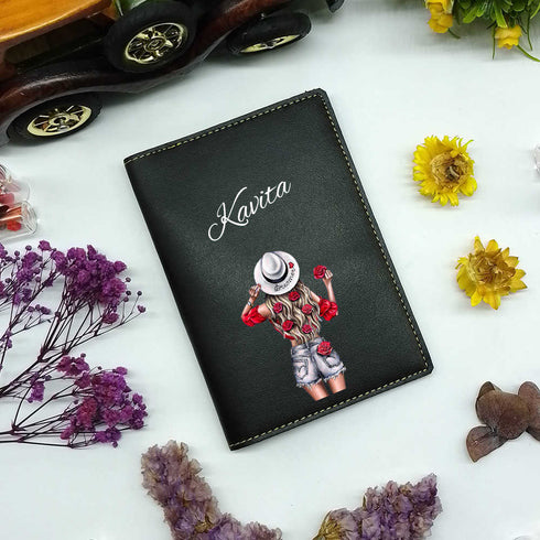 Personalized Girl's Travel Passport Cover - Black - Uncommongifts.in