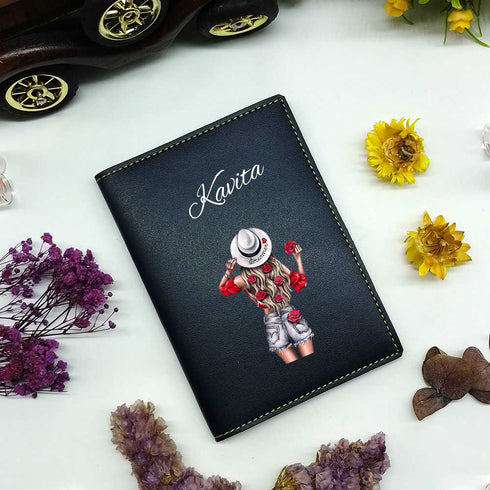 Personalized Girl's Travel Passport Cover - Blue - Uncommongifts.in