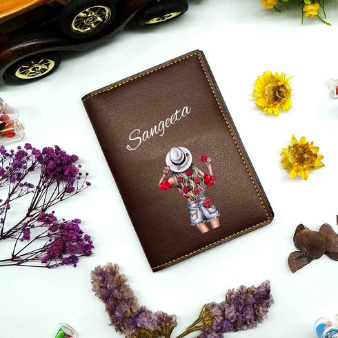 Personalized Girl's Travel Passport Cover - Brown - Uncommongifts.in