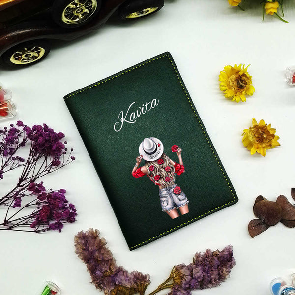 Personalized Girl's Travel Passport Cover - Olive - Uncommongifts.in