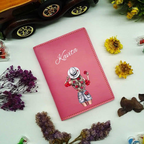 Personalized Girl's Travel Passport Cover - Pink - Uncommongifts.in