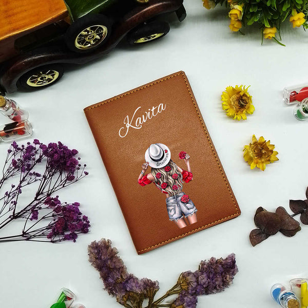 Personalized Girl's Travel Passport Cover - Tan - Uncommongifts.in