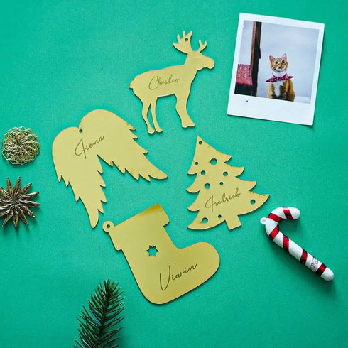 Personalized Gold Acrylic Christmas Ornament Set of 4