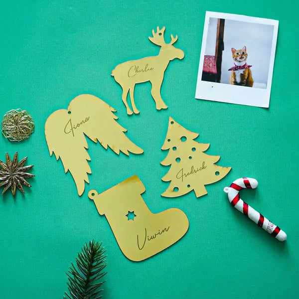 Personalized Gold Acrylic Christmas Ornament Set of 4