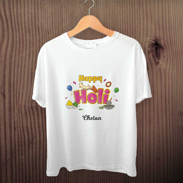 Personalized Happy Holi Printed T-Shirt - Uncommongifts.in