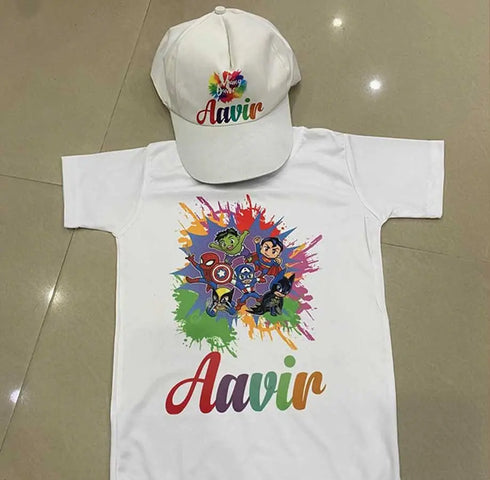 Personalized Happy Holi T-Shirt and Cap Combo for Kids