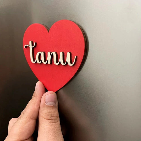Personalized Heart Name Wooden Fridge Magnet