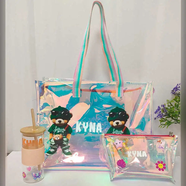Personalized Holographic Travel Tote Bag Combo for Kids