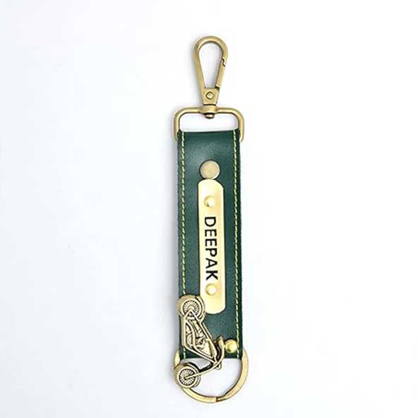 Personalized Keychain With Charms - Olive - Uncommongifts.in