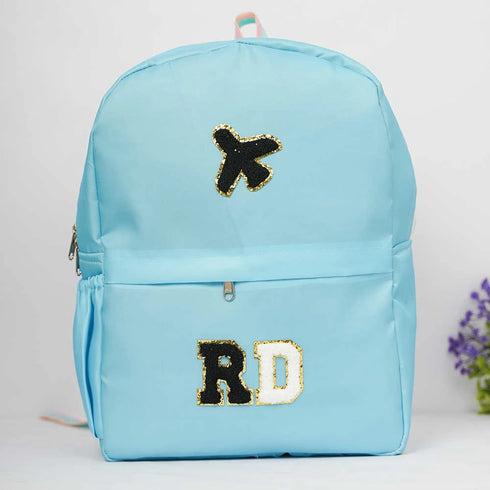 Personalized Kids Backpack with Patch and Initial Letter - Blue