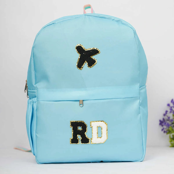 Personalized Kids Backpack with Patch and Initial Letter - Blue