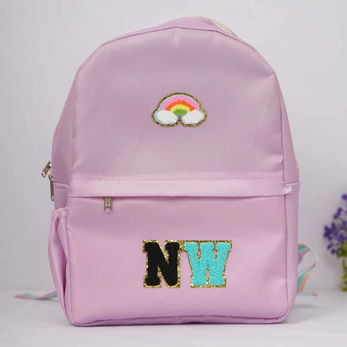 Personalized Kids Backpack with Patch and Initial Letter - Purple