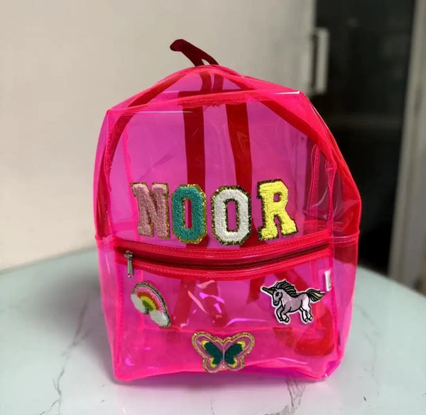 Personalized Kids Jelly Backpack with Patch and Initial Letter - Pink