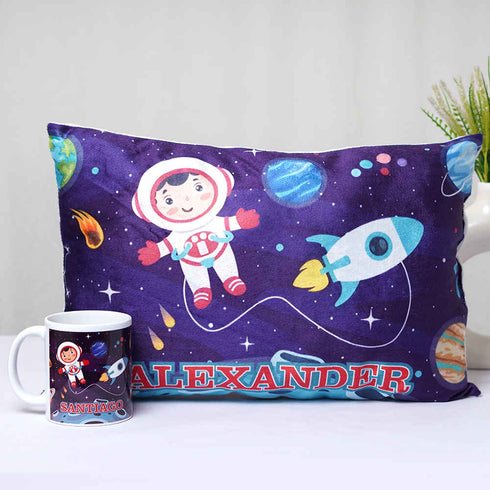 Personalized Space Printed Kids Pillow & Mug Combo