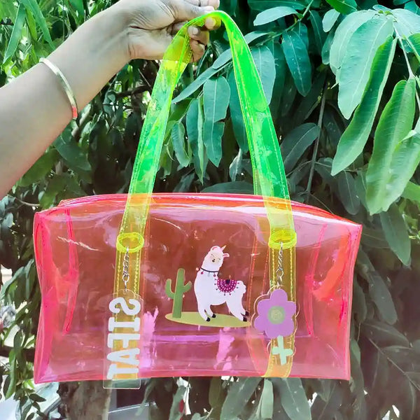 Personalized Kids Swimming Jelly Duffle Bag with Keychain - Pink