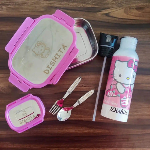 Personalized Lunch Box with Bottle Combo for Kids - Pink