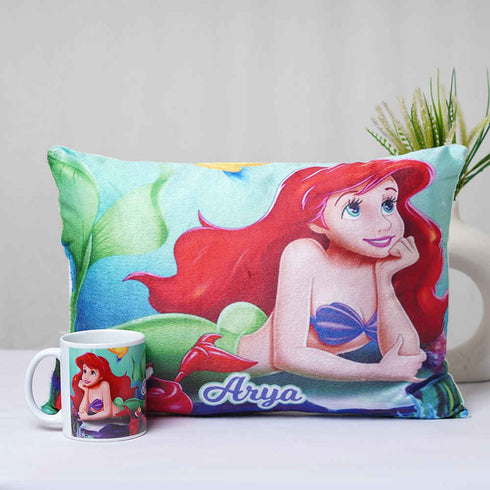 Personalized Mermaid Printed Kids Pillow & Mug Combo