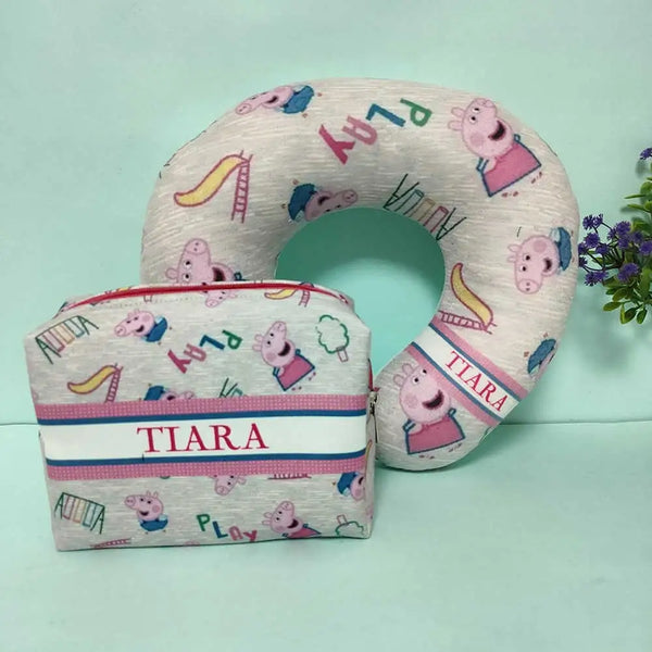 Personalized Neck Pillow with Box Pouch Combo for Kids