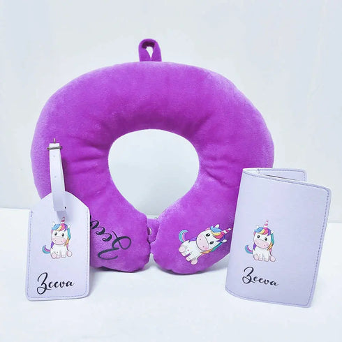 Personalized Neck Pillow with Passport Cover Combo for Kids