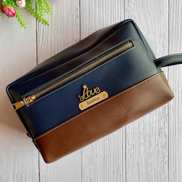 Personalized PU Box Pouch with Charm- Blue - Uncommongifts.in