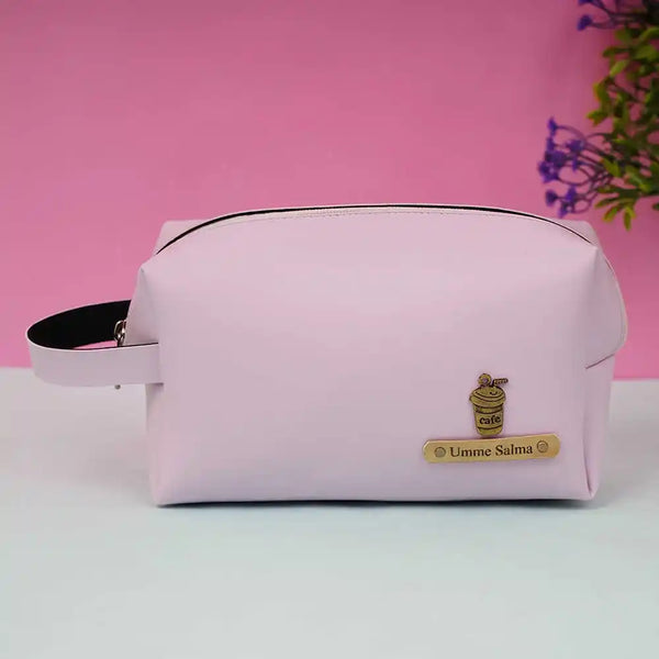 Personalized PU Box Pouch with Charm- Light Pink