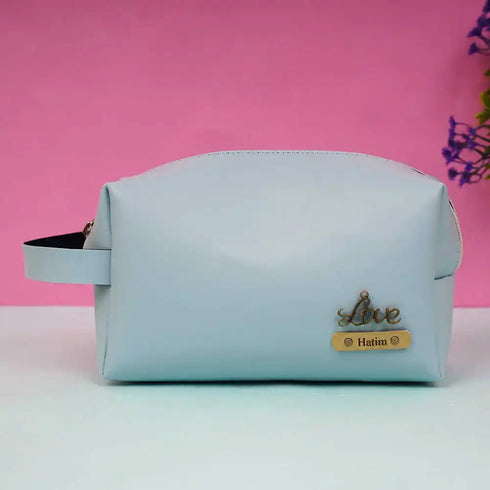 Personalized PU Box Pouch with Charm- Sky Blue