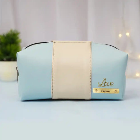 Personalized PU Box Pouch with Charm - Sky Blue
