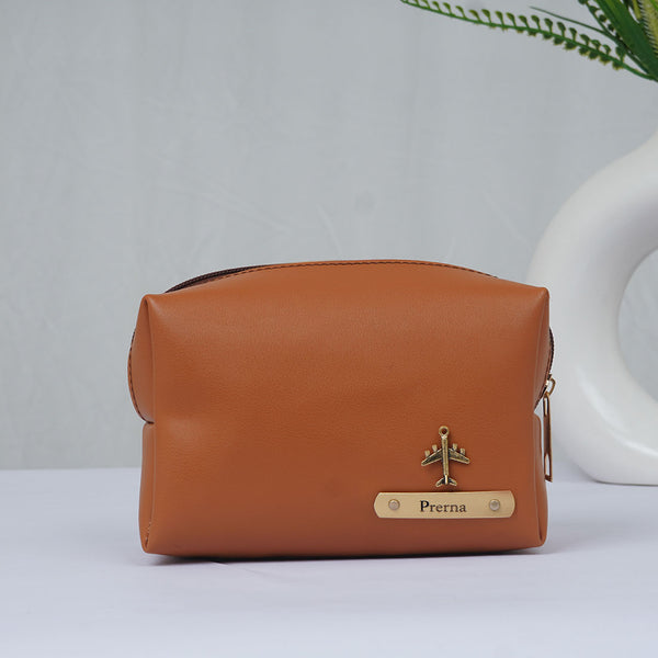 Personalized PU Box Pouch with Charm- Tan - Uncommongifts.in