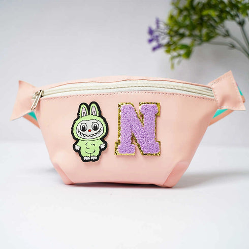 Personalized PU Pouch with Patch and Initial Letter for Kids
