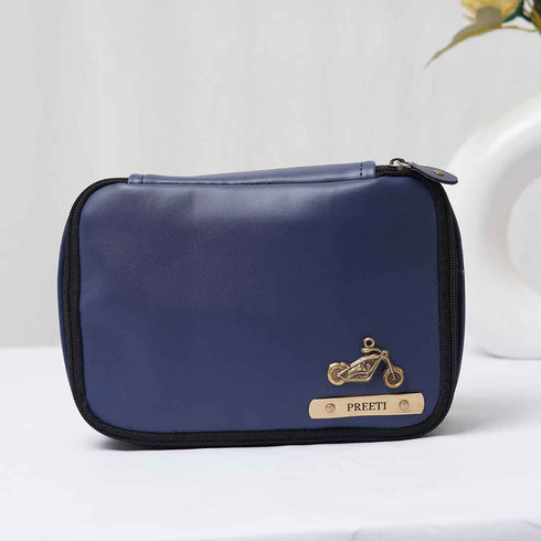 Personalized PU Toiletry Kit With Charms - Navy Blue - Uncommongifts.in