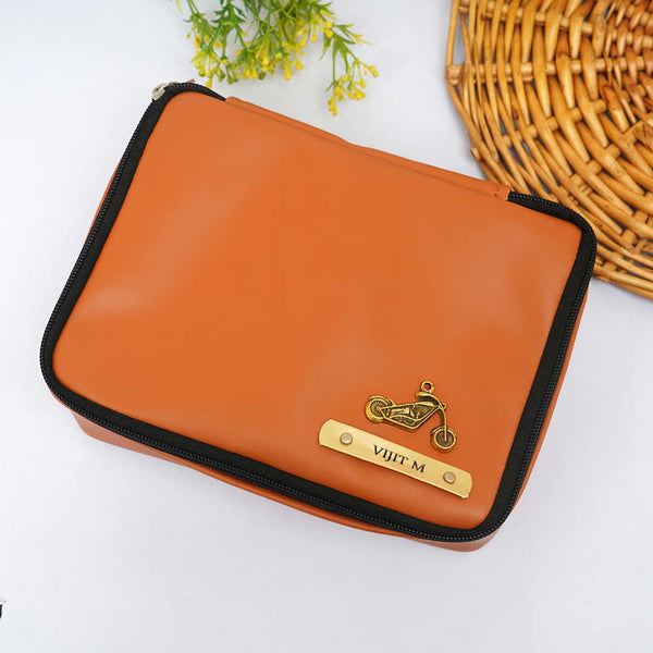 Personalized PU Toiletry Kit With Charms - Tan - Uncommongifts.in